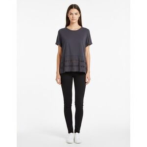 Wilfred Aritzia charcoal Grey eyelet lace short sleeve top XS